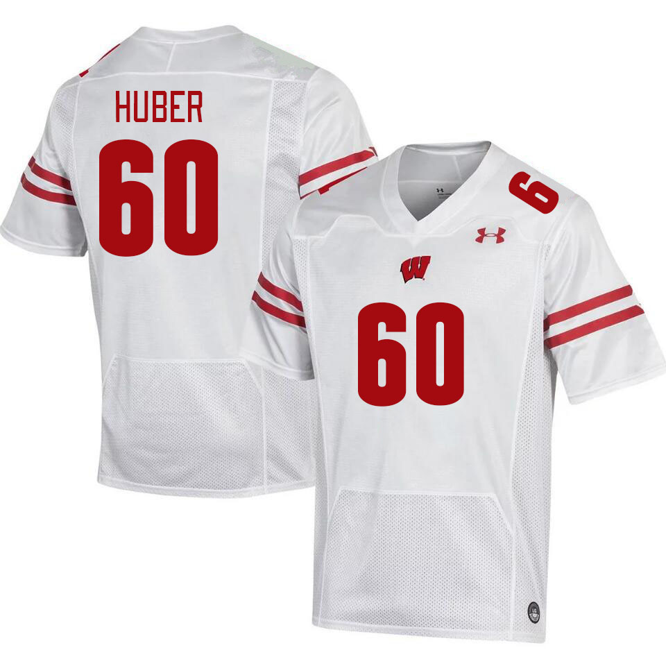 Men #60 Joe Huber Winsconsin Badgers College Football Jerseys Stitched Sale-White - Click Image to Close